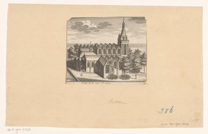منظر من منظور عين الطائر لـ Oude Kerk في أمستردام ، قبل عام 1544 د 