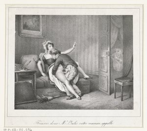 الزوجان يمارسان الحب على الأريكة Finissez دونك السيد. Jules votre maman appelle. (العنوان على العنصر) بواسطة مجهول