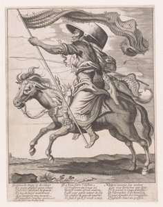 امرأة على حصان ، معلقة بالسمك وشبكة الصيد كإشارة للكرنفال بواسطة Adriaen Pietersz van de Venne