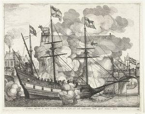Zeilschip، naar rechts؛ توخت فان فرديناند تي جنت عام 1635 (رقم 38) أيتها السفينة ، ستحملك الأمواج الجديدة إلى البحر: لكن لا يوجد شيء تحت سيطرة الشخص الذي تخشى أن يقوده (العنوان على الشيء) السفينة المنتصرة للبحارة الآخرين بواسطة مجهول