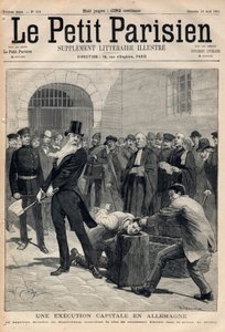 إعدام في ألمانيا. الجلاد فريدريش رينديل (1824-1908) من ماغديبورغ ، وقطع رأس المحكوم عليه كلاوسين في سجن برلين. نقش في "" Le petit Parisien "بتاريخ 19-04-1891. مجموعة خاصة. بواسطة مجهول مجهول