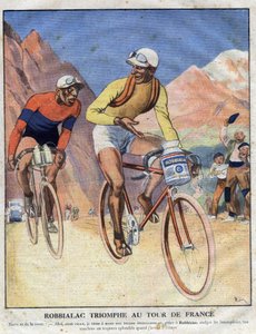 إعلان عن لوحة Robbialac: "" انتصار Robbialac في سباق Tour de France "". راكب دراجة يبيع مزايا طلاء روبيالاك لدراجته. نقش. واحدة من "The Little Journal Illustrates" بواسطة مجهول مجهول