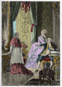قضية عقد الملكة (1785-1786): الكاردينال لويس رينيه إدوارد دي روهان (1734-1803) قبل الملك لويس السادس عشر (1754-1793) والملكة ماري أنطوانيت (1755-1793) بواسطة مجهول مجهول