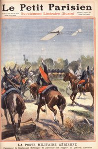 المركز العسكري الجوي: كيف أرسل الملازم جورج بيلينجيه (1878-1977) تقريره إلى الجنرال مونييه ، إحدى جريدة "Le petit parisien" في 2/10/1910 (نقش) بواسطة مجهول مجهول