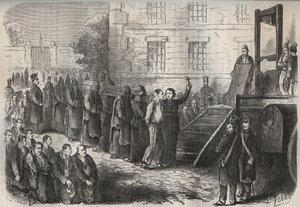 إعدام في Toulon Bagne في القرن التاسع عشر. نقش في "تاريخ المحكوم عليهم منذ إنشائهم حتى يومنا هذا" (1877) لبيير زكون (1817-1895) (كولونيا بينالي - مستعمرة جزائية). مجموعة خاصة. بواسطة مجهول مجهول