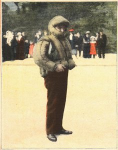 الطيران: بدلة هوائية مصممة لحماية الطيارين من السقوط. نقش في "Le petit parisien" بتاريخ 16/10/1910. مجموعة خاصة. بواسطة مجهول مجهول