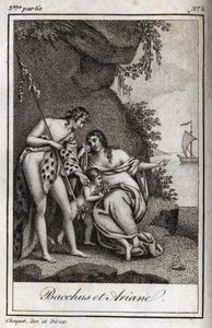 Bacchus et Ariane (Bacchus and Ariadne) نقش من عام 1819 في "Lettres a Emilie sur la mythologie" بواسطة Charles Albert Demoustier (1760-1801). مجموعة خاصة. بواسطة مجهول مجهول