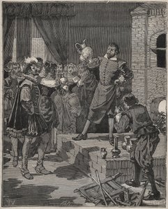 برنارد باليسي (1510-1589) ، صانع الخزف الفرنسي المنتصر ، يزيل القطع الأولى من المينا من الفرن. نقش من عام 1880 في "" Les Arts et metiers Illustres "" لأدولف بيتارد. بواسطة مجهول مجهول