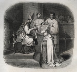 الطوباوية مريم للتجسد (بيرد جين أفريلو) (1566-1618) صوفية فرنسية تسلمت حجاب الكرمليت عام 1614. نقش من عام 1846 في "" حياة القديسين "". مجموعة خاصة. بواسطة مجهول مجهول