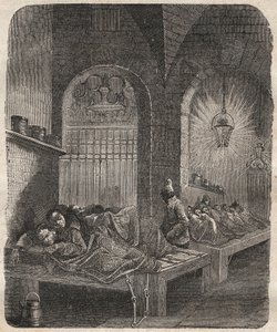 سجن بريست في الليل. نقش في "تاريخ المحكوم عليهم منذ إنشائهم حتى يومنا هذا" (1877) لبيير زكون (1817-1895) (كولونيا بينالي - مستعمرة جزائية). مجموعة خاصة. بواسطة مجهول مجهول