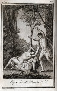 Cephale and Procris (Cephalus) زوجان من العشاق. نقش من عام 1819 في "Lettres a Emilie sur la mythologie" لتشارلز ألبرت ديموستييه (1760-1801). مجموعة خاصة. بواسطة مجهول مجهول