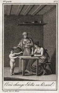 سيريس يغير Stellion إلى lezard. نقش من عام 1819 في "Lettres a Emilie sur la mythologie" لتشارلز ألبرت ديموستييه (1760-1801). مجموعة خاصة. بواسطة مجهول مجهول