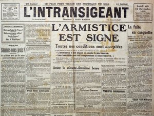 تفصيل رقم ٢٥٩٨٩: إحدى "" المتعنتين "" "بتاريخ ١١/١١/١٩١٨ تعلن" "علامة الهدنة" " بواسطة مجهول مجهول