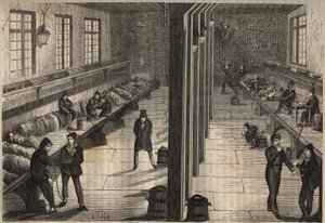 هروب ثلاثة مدانين في غرفة سانت جيل من باغن دو روشفور في 28 ديسمبر 1840. نقش في "تاريخ المدانين منذ إنشائهم حتى يومنا هذا" (1877) بقلم بيير زكون (1817-1895) (كولونيا بينالي - مستعمرة جزائية). مجموعة خاصة. بواسطة مجهول مجهول