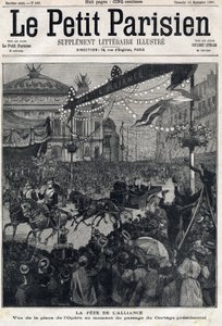 عيد التحالف الفرنسي الروسي (فرنسي روسي): منظر لساحة الأوبرا أثناء مرور الكورتيج الرئاسي لفيليكس فوري (1841-1899). في "" Le Petit Parisien "" "بتاريخ 1897/12/09. مجموعة خاصة بواسطة مجهول مجهول