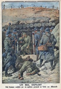 الحرب العالمية الأولى 1914-1918 (الحرب 14-18). استولى ثمانية جنود من الجيش الفرنسي بقيادة نقيب على حصن من الألمان. في "" Le Petité Journal "بتاريخ 3/9/1916. مجموعة خاصة بواسطة مجهول مجهول