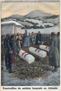 الحرب العالمية الأولى 1914-1918 (الحرب 14-18). تشييع جنازة جنود فرنسيين في ألبانيا. في "" Le Petite Journal " بواسطة مجهول مجهول