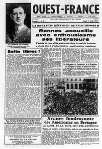 العدد الأول من غرب فرنسا اعتبارًا من 7 أغسطس 1944: لا لا لا ليبراسيون في غرب فرنسا والجنرال ديغول - صورة فوتوغرافية ، BN بواسطة مجهول مجهول