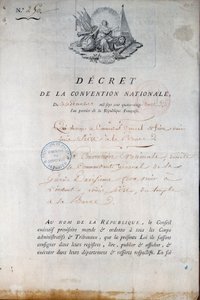 الثورة الفرنسية: مرسوم اتفاقية 11/12/1792 الذي يأمر الحرس الوطني بإحضار الملك لويس السادس عشر من سجن المعبد إلى المحكمة. باريس. محافظة الشرطة بواسطة مجهول مجهول