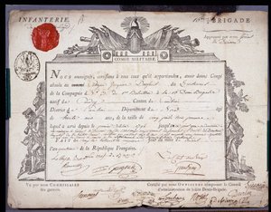الثورة الفرنسية: وثيقة رسمية من الكونغرس العسكري مؤرخة في 5 Prairial السنة الرابعة (24/05/1796) ملازم في لواء مقاطعة كامبراي. المحفوظات الإدارية في نورد ليل بواسطة مجهول مجهول