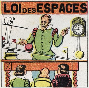 الحبوب: قانون الفراغات. جليل (أو جاليليو جاليلي (1564-1642) يراقب حركة الكرة على مستوى مائل لدراسة سقوط الجثث ، رسم مجهول من عام 1925. مجموعة خاصة. بواسطة مجهول مجهول
