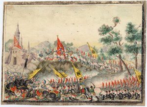 Guerre russo-turque de 1828-1829 - استولى الجيش الروسي على قلعة إسماعيل (إسماعيل) عام 1790 - مجهول - 1829 - ألوان مائية على الورق - 19 × 26 - مجموعة خاصة بواسطة مجهول مجهول
