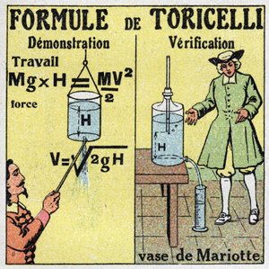 هيدروليكي: عرض وتحقق من صيغة توريتشيلي. أعطى الفيزيائي الإيطالي Evangelista Torricelli أو Toricelli (1608-1647) صيغة لحساب معدل تدفق السائل عندما يعرف المرء ارتفاع سقوطه. على اليمين إناء بواسطة مجهول مجهول