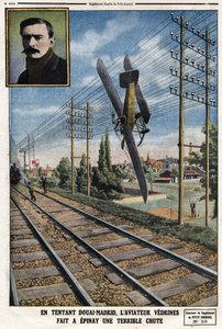 في لعبة Douai - Madrid المغرية ، جعل الطيار Jules Vedrines (1881-1919) Epinay سقطة مروعة. نقش في لوبتي جورنال "" بتاريخ 12/05/1912 بواسطة مجهول مجهول