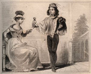 يوحنا الثاني ملك فالوا ، دوق آلانكون (1409-1476) مع ماري دي فايل. نقش من 1859 في "" لوموند. تاريخ جميع الشعوب من أبعد الأوقات حتى يومنا هذا ". بواسطة ME de Lostalot-Bachoue (Lostalot Bachoue). مجموعة خاصة. بواسطة مجهول مجهول
