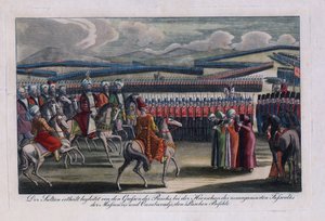"" السلطان العثماني سليم الثالث (1761-1808) يستعرض فرقة المشاة الجديدة "نقش مجهول 1806 مجموعة خاصة بواسطة مجهول مجهول