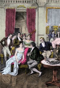 صالون Litterary: "" Around Madame Recamier "" السيدة جولييت ريكامير (1777-1849) محاطة بشخصيات أدبية وسياسية: تشارلز نودييه (1780-1844) ، فرانسوا رينيه فيسكونت دي شاتوبريان (1768-1848) ، صوفي جاي (1776-1852) ) ، بنيامين كونستانت بواسطة مجهول مجهول
