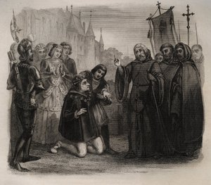 لويس الحادي عشر (1423-1483) يطلب من فرانسوا دي بول (1416-1507) نقش عام 1846 في "حياة القديسين" عن فرنسوا دي بول (1416-1507). مجموعة خاصة. بواسطة مجهول مجهول
