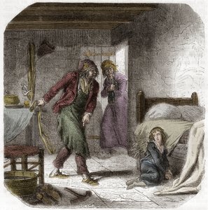 لويس السابع عشر (1785-1795) في المعبد ، مع صانع الأحذية أنطوان سيمون - نقش في "Histoire des Girondins" "لألفونس دي لامارتين (1790-1869) 1865-1866 - مجموعة خاصة بواسطة مجهول مجهول