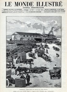 التجارة البحرية: نبح وصول طائر السمان من مصر إلى ميناء مرسيليا. جريدة. نقش في "Le monde illustree" عام 1892. مجموعة خاصة. بواسطة مجهول مجهول