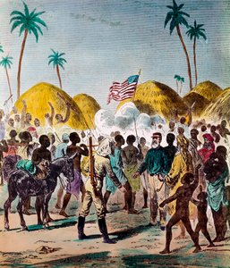لقاء الصحفي هنري مورتون ستانلي (1841-1904) وديفيد ليفنجستون (1813-1873) ، الطبيب والمستكشف البريطاني ، في 10/11/1871 في تنزانيا. نقش مجموعة خاصة من القرن التاسع عشر بواسطة مجهول مجهول