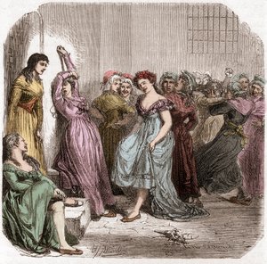 سجن السيدة رولاند في سجن سانت بلاجي في باريس - مدام رولان (مانون (جين ماري) رولان فيليبون) (1754-1793) أثناء احتجازه في سانت بيلاجي 1793 - نقش في "تاريخ قصر جيروندين" لألفونس دي لامارتين (1790-1869) ) 1865-186 بواسطة مجهول مجهول