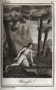 نارسيس يفكر في تفكيره (نارسيسو) نقش عام 1819 في "Lettres a Emilie sur la mythologie" بواسطة تشارلز ألبرت ديموستييه (1760-1801). مجموعة خاصة. بواسطة مجهول مجهول