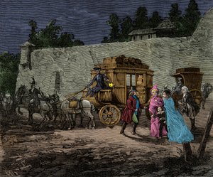 رحلة ليلية للعائلة المالكة إلى فارين عام 1791 ، نقش ، مجموعة خاصة بواسطة مجهول مجهول