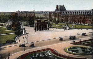 باريس: بانوراما التويلري (حديقة وقصر) وقوس النصر دو كاروسيل. صورة عام 1920 في "" ألبوم فني "لمدينة باريس. مجموعة خاصة. بواسطة مجهول مجهول