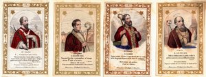 صورة بييرنت: "" بطاقة حواء القديس فيجيل من ترينتو (Vigilio di Trento) ، بطاقة Eveque of Saint Eloi of Noyon (Sant'Eligiio) ، بطاقة Saint Hilaire و Saint Anselme ". مجموعة خاصة من القرن التاسع عشر بواسطة مجهول مجهول