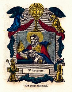 Pious image: Saint Augustine (Augustine of Hippo (354 - 430), eveque and doctor of the Church, author of the Rule of Saint Augustine and Confessions). Engraving of the 19th century Private Collection بواسطة مجهول مجهول