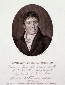 صورة للمؤلف الموسيقي الإيطالي بونيفازيو أسيولي (1769-1832) نقش. القرن ال 19. مجموعة خاصة بواسطة مجهول مجهول