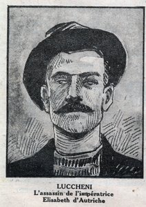 صورة لويجي لوتشيني (1873-1910) ، فوضوي إيطالي ، قاتل إليزابيث دي فيتلسباخ في عام 1898 ، إمبراطور النمسا المعروفة باسم سيسي. نقش في "مجلة L'illustrious du petit Journal" " بواسطة مجهول مجهول