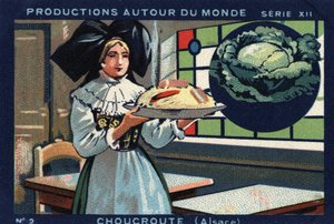 الإنتاج حول العالم: مخلل الملفوف في الألزاس. الطباعة الحجرية الملونة لعام 1933 في "" ألبوم جوزيف ميليات "