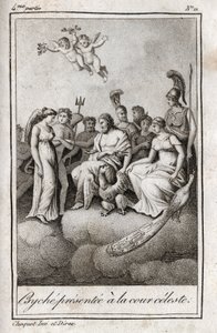 قدم النفس إلى المحكمة السماوية. نقش من عام 1819 في "Lettres a Emilie sur la mythologie" لتشارلز ألبرت ديموستييه (1760-1801). مجموعة خاصة. بواسطة مجهول مجهول