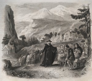 Saint Francois-de-Sales (Saint Francois de Sales) (1567-1622) ، عشية من جنيف في زيارة رعوية. نقش من عام 1846 في "" حياة القديسين ". مجموعة خاصة. بواسطة مجهول مجهول