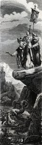سانت فرونت (أول مبشر للبيريجورد) (القرن الثالث) ترسيخ التنين في دوردوني - نقش عام 1846 في "" حياة القديسين "" ". مجموعة خاصة. بواسطة مجهول مجهول