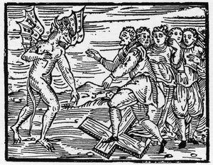 يجبر الشيطان تلاميذه المستقبليين على المشي على الصليب - "الخلاصة Maleficarum" ، تتعامل مع السحرة وأشرارهم وفرزهم بواسطة فرانشيسكو ماريا غوازو أو Guaccio أو Guaccius (15 ؟؟ -16 ؟؟) 1608 مجموعة خاصة بواسطة مجهول مجهول