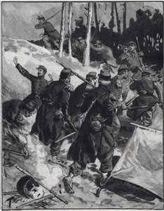 مشهد من رواية إميل زولا (1840-1902) "الكارثة". نقش في "Le petit parisien" بتاريخ 28/02/1892. مجموعة خاصة بواسطة مجهول مجهول