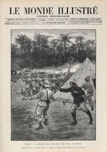 حرب داهومي الثانية (1892-1894): وفاة القائد الفرنسي فوراكس أثناء معركة دوجبا في 19 سبتمبر 1892 في داهومي (بنين حاليًا). جريدة. نقش في "Le monde illustree" عام 1892. مجموعة خاصة. بواسطة مجهول مجهول